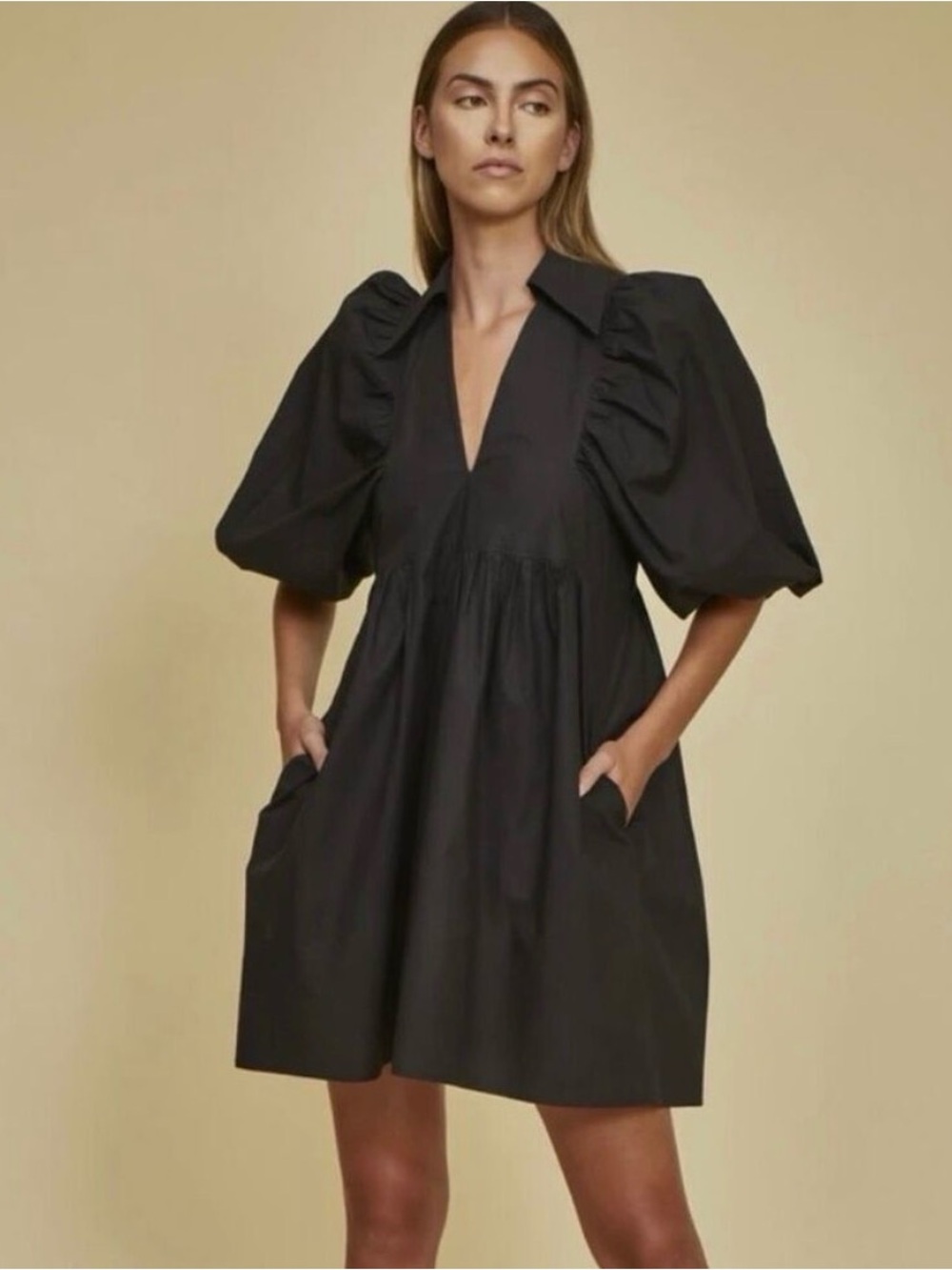 HUNTER BELL Black Puff Sleeve Mini Dress
